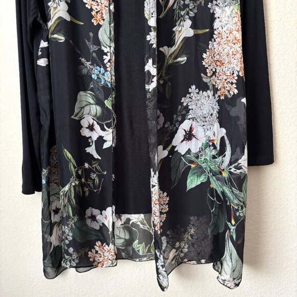 M Made in Italy Silk Floral Sheer Longline Open Front Lightweight Cardigan - Picture 5 of 13